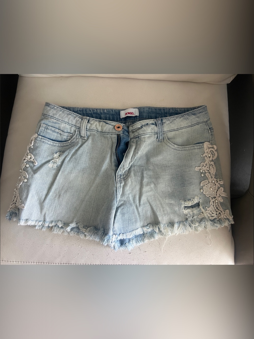 BONGO Light Blue Embroidered Frayed Denim Shorts